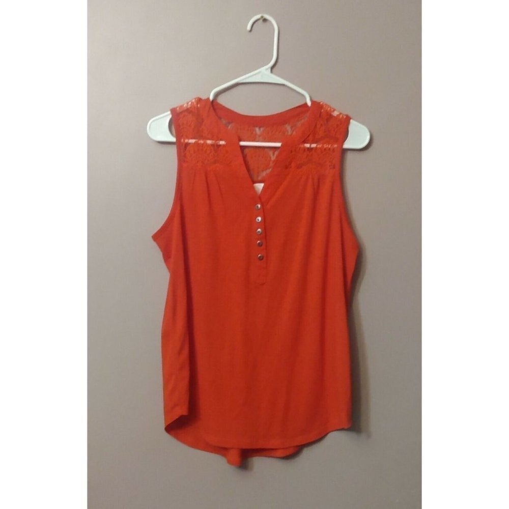 𝅺NO Boundaries Junior’s Coral Orange Lace Button Up Tank Size Large 11 13